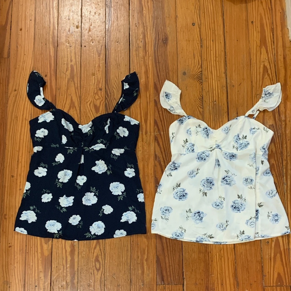 Abercrombie Floral Print Ruffle Strap Camis